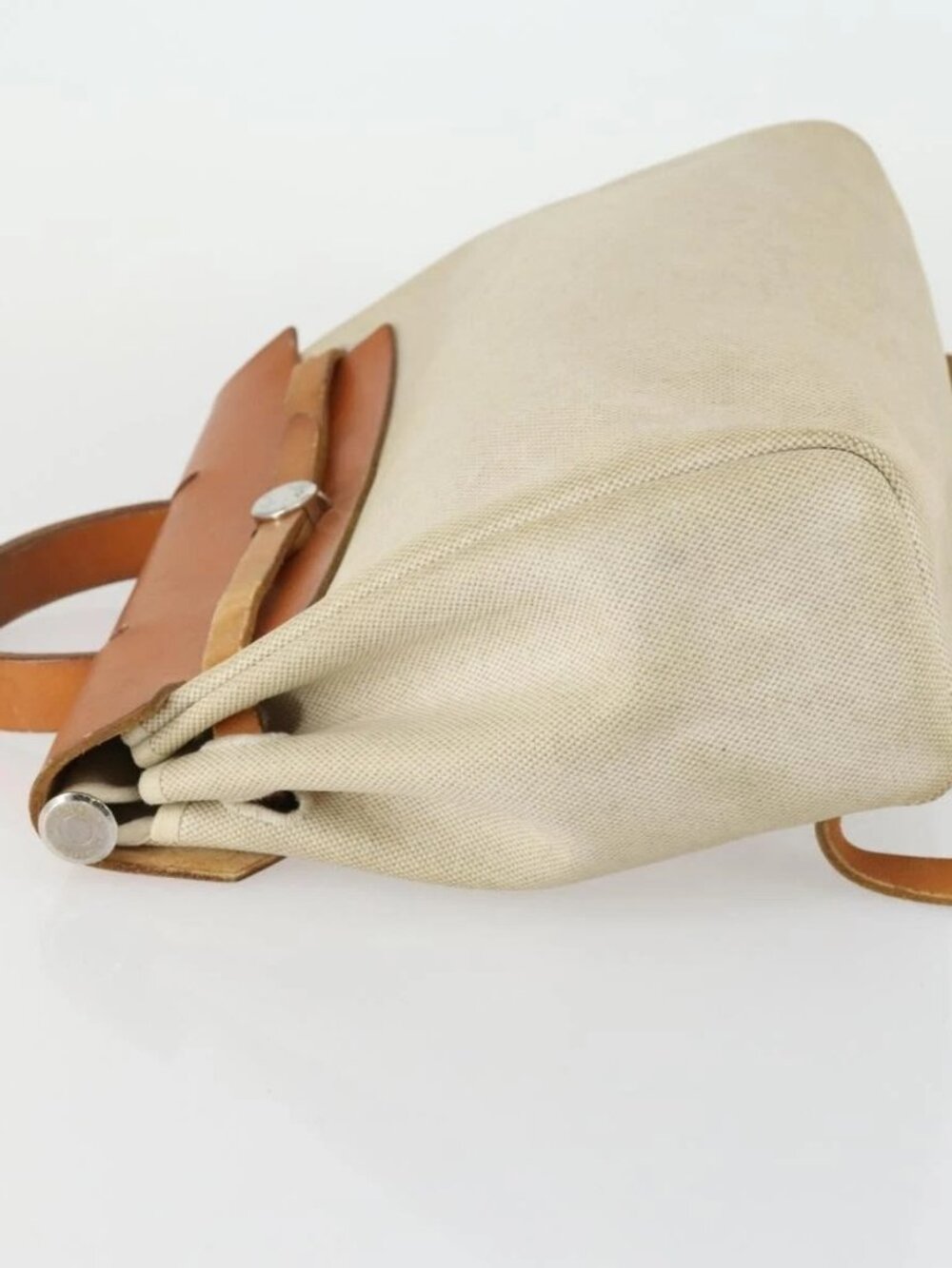 HERMES Herbag Ad PM Backpack Canvas Leather 2way Beige Silver Auth 159367 - Picture 5 of 15